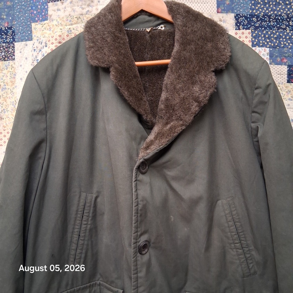 True Vintage 50s Great Western Coat Mens 46 Olive Alpaca Pile Lined Workwear USA - Picture 8 of 12